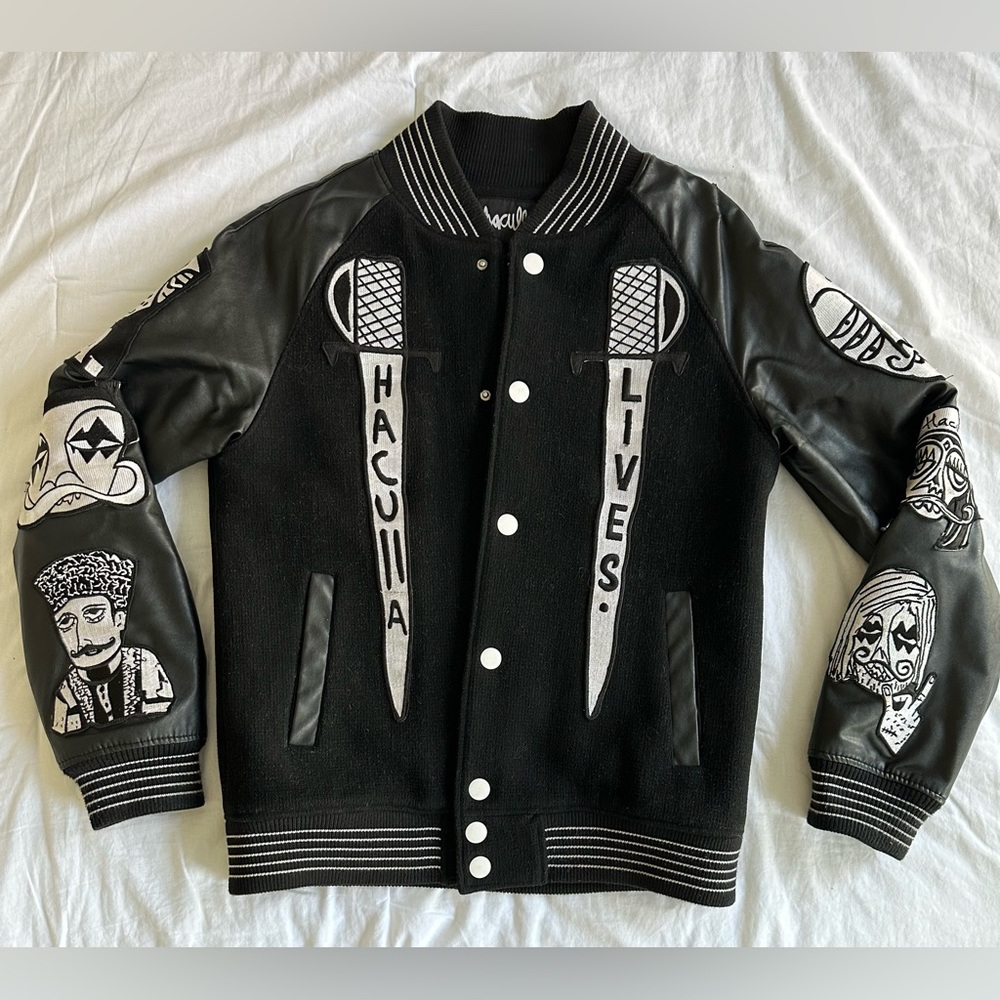✨ SOLD ✨ EUC Haculla Hac Jac Black White Wool Leather Bomber Jacket RARE MED